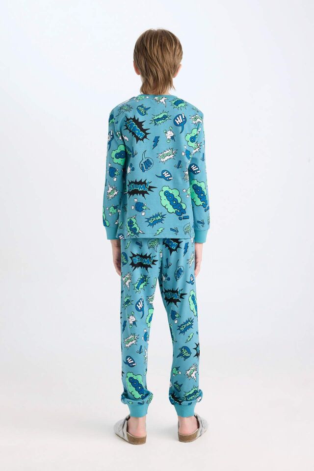 Erkek Çocuk Pijama Takım Desenli Uzun Kollu Üst Beli Lastikli Uzun Alt