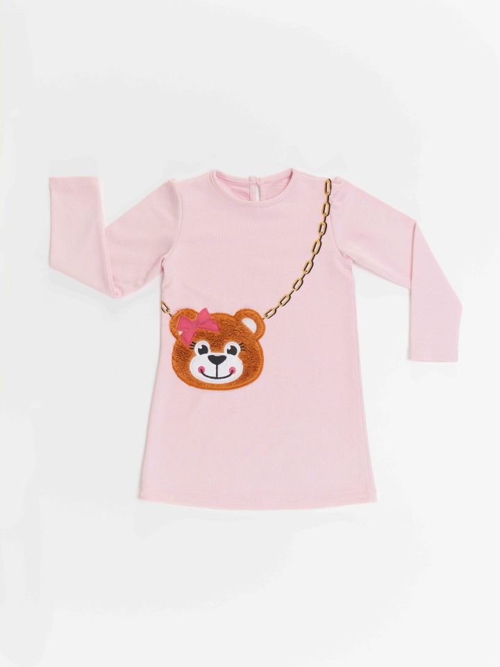Ayıcık Çantalı Kız Çocuk Elbise 7 Y - Pembe