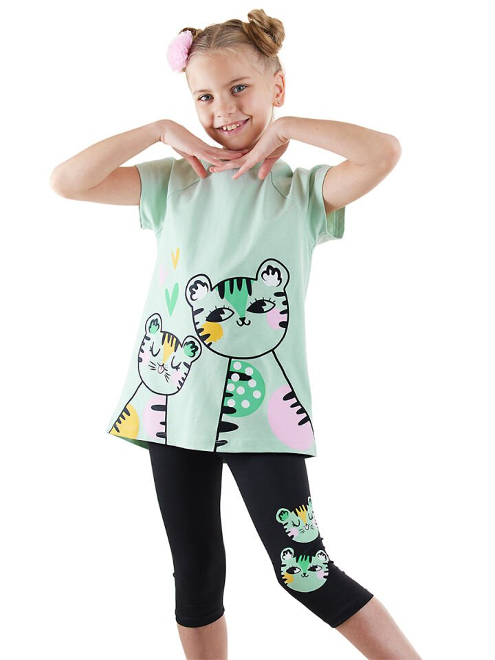 Puanlı Kaplan Kız Çocuk T-shirt Tayt Takım 8 Y - Siyah
