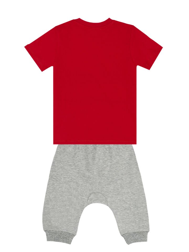 Kahkaha Erkek Çocuk T-shirt Kapri Şort Takım 3 Y - Kırmızı Gri