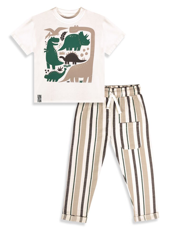 Dinolar Erkek Çocuk T-shirt Pantolon Takım 7Y - Beyaz