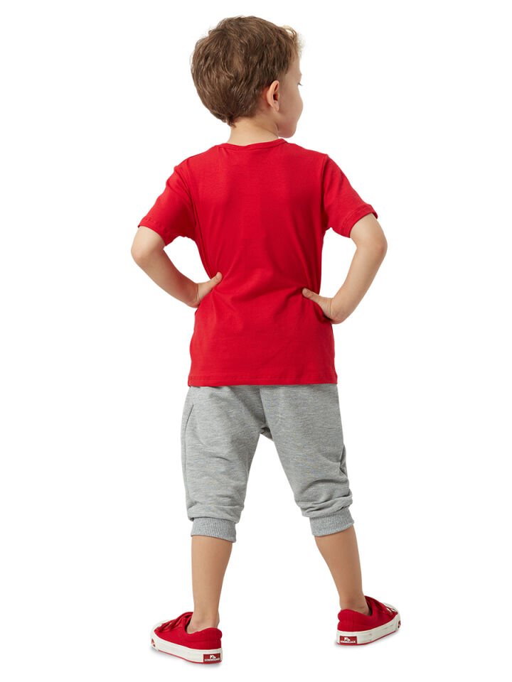 Kahkaha Erkek Çocuk T-shirt Kapri Şort Takım 4 Y - Kırmızı Gri