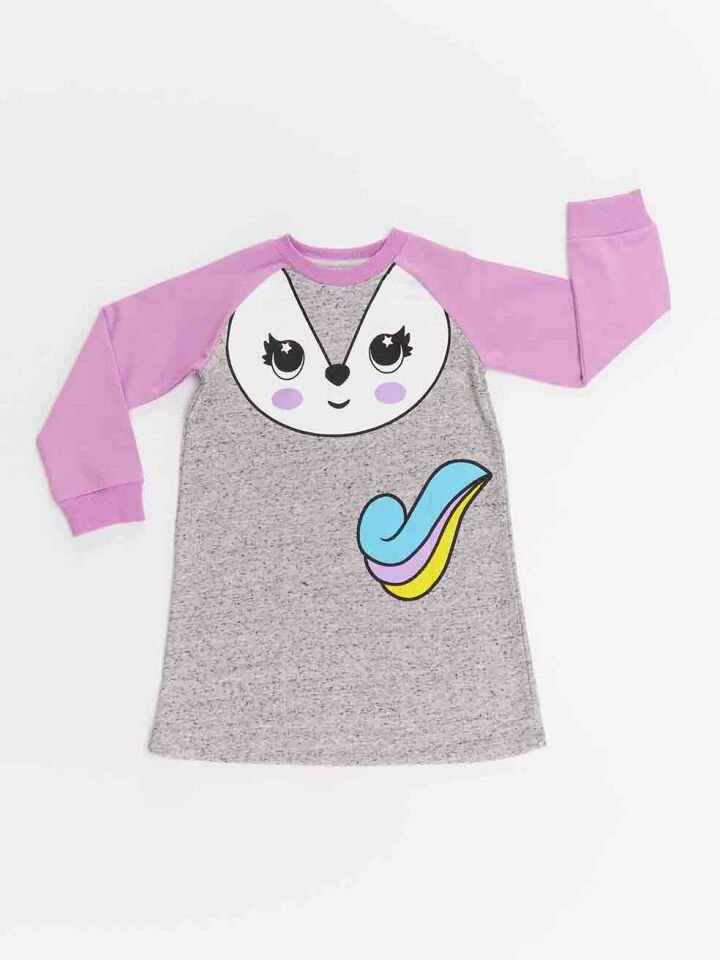Unicorn Fox Kız Çocuk Elbise 2 Y - Lila, Gri