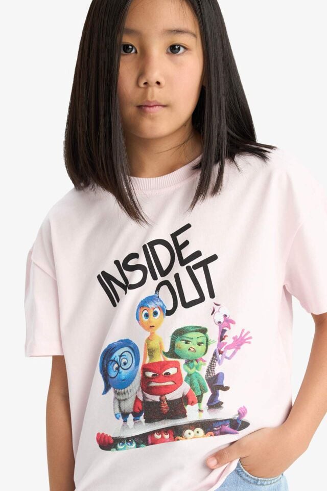 Kız Çocuk Inside Out Relax Fit Bisiklet Yaka Kısa Kollu Tişört