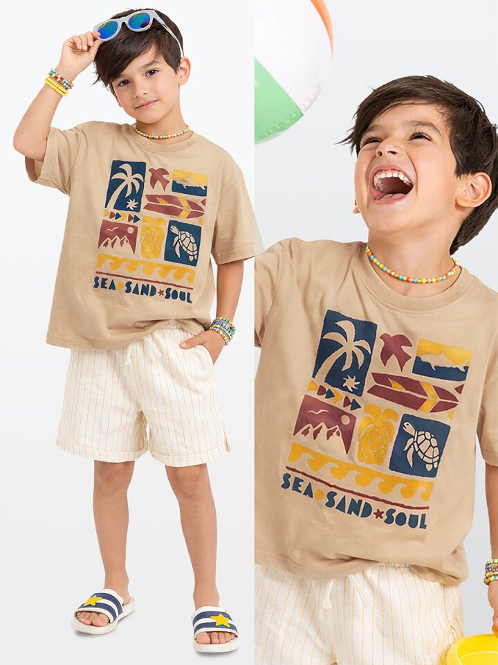 Seas Sand Erkek Çocuk T-shirt Şort Takım 10Y - Bej