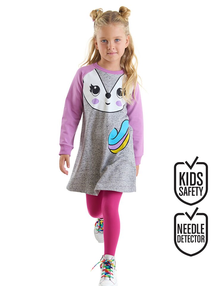 Unicorn Fox Kız Çocuk Elbise 5 Y - Lila, Gri