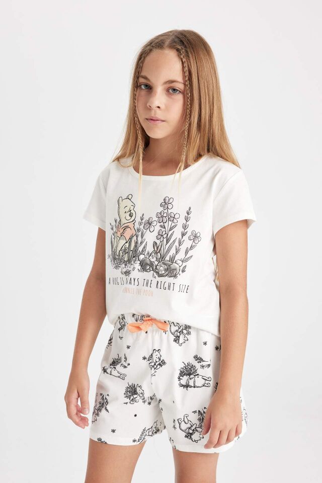 Kız Çocuk Pijama Takım Disney Winnie The Pooh Kısa Kollu Üst Beli Lastikli Şort Alt
