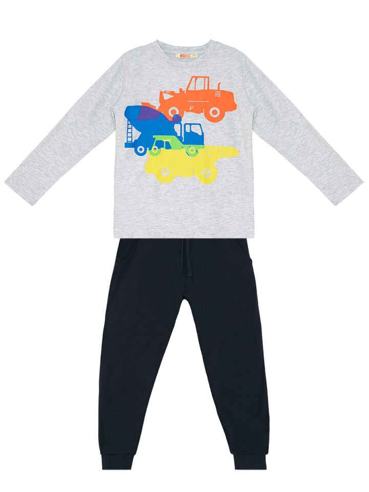 İnşaat Araçları Erkek Çocuk T-shirt Pantolon Takım 7 Y - Lacivert