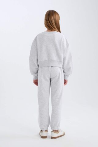 Kız Çocuk 2'li Takım Baskılı Sweatshirt Üst Beli Lastikli Jogger Eşofman Altı