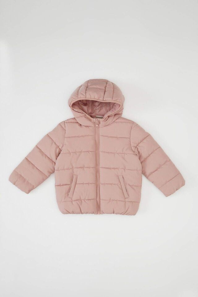 Kız Bebek Kapüşonlu Su itici Kumaş Şişme Mont