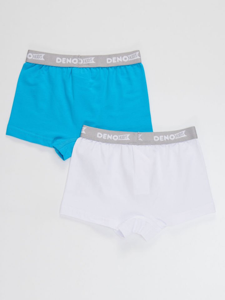Erkek Çocuk Mavi-Beyaz 2 Adet Boxer Takım 5-6 Y - Mavi, Beyaz