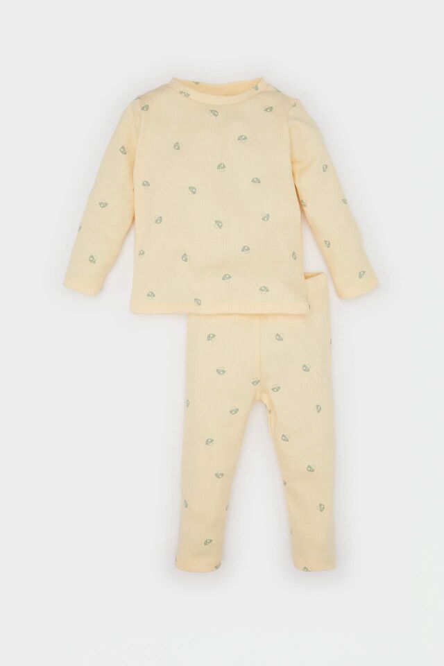 Kız Bebek Pijama Takımı Desenli Uzun Kollu Fitilli Kaşkorse Üst Beli Lastikli Uzun Alt