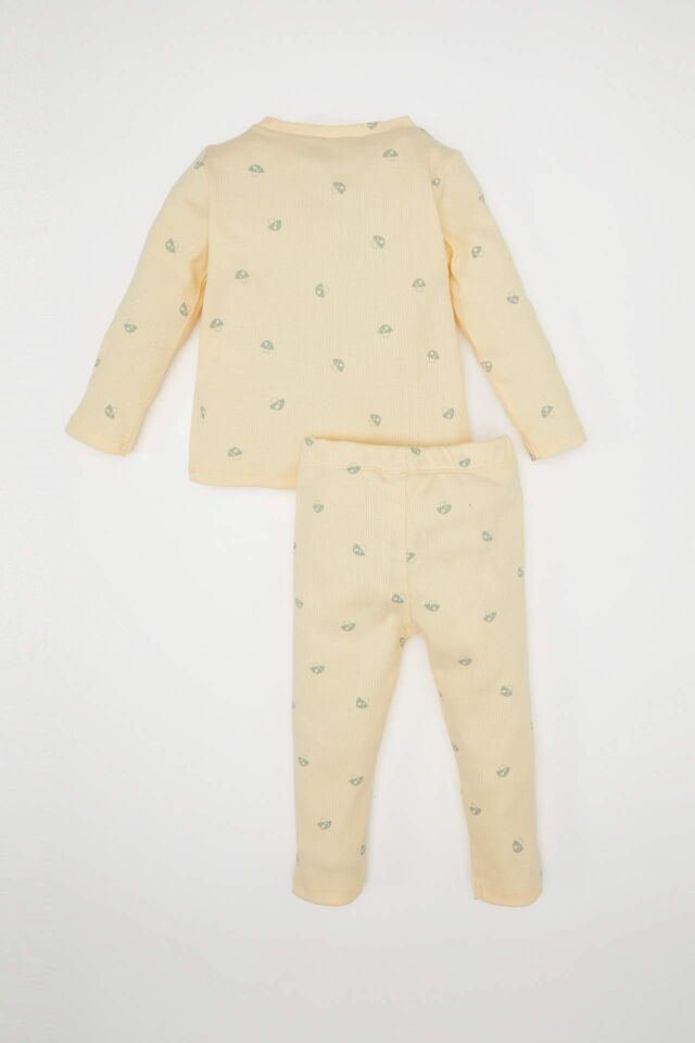 Kız Bebek Pijama Takımı Desenli Uzun Kollu Fitilli Kaşkorse Üst Beli Lastikli Uzun Alt
