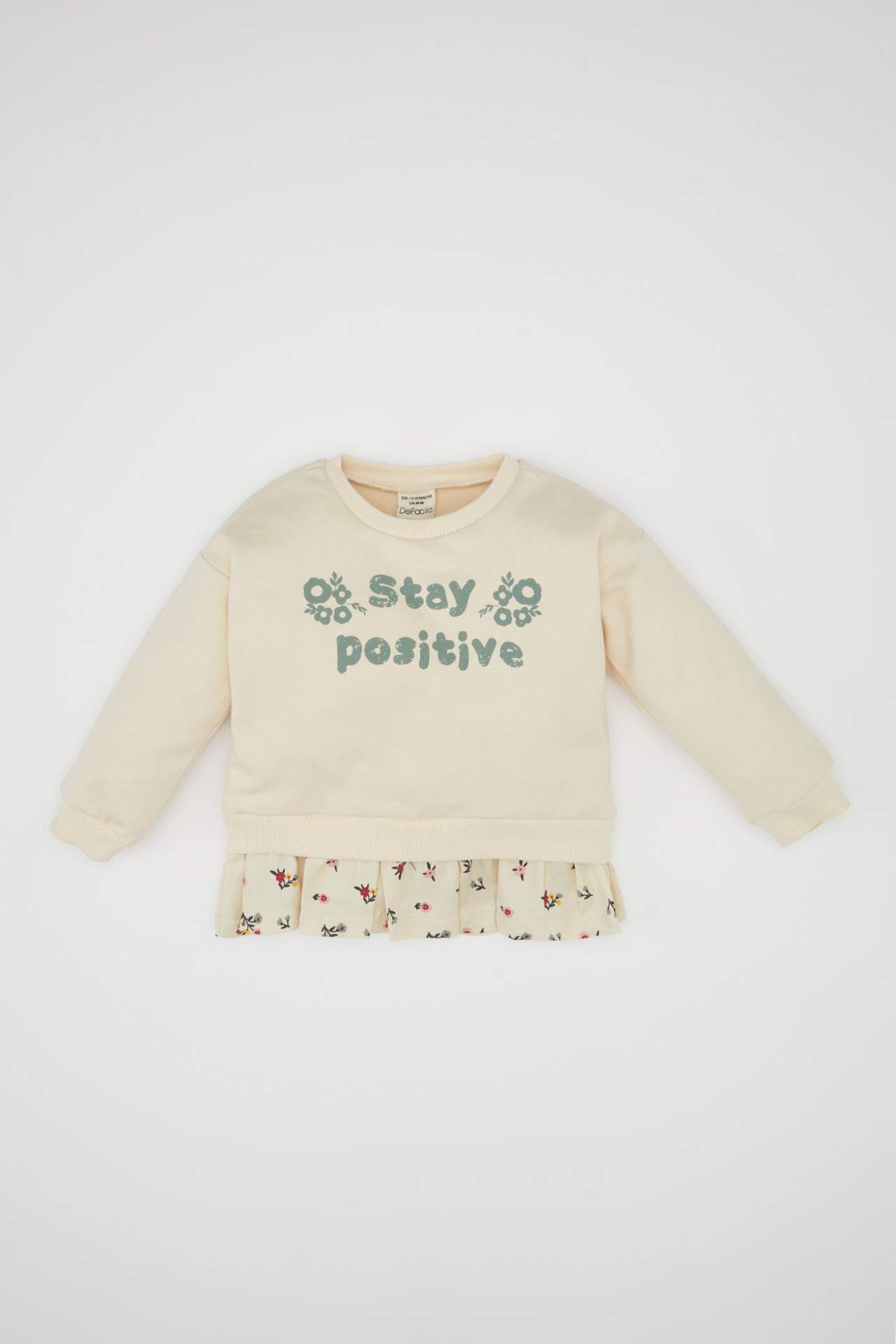 Kız Bebek Bisiklet Yaka Baskılı İçi Yumuşak Tüylü Sweatshirt