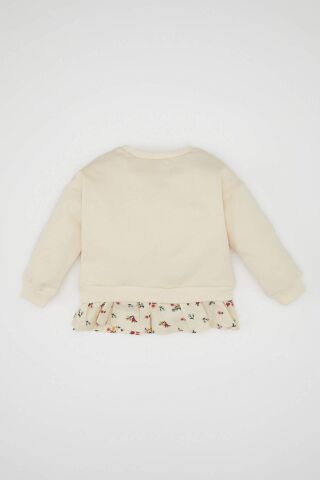 Kız Bebek Bisiklet Yaka Baskılı İçi Yumuşak Tüylü Sweatshirt