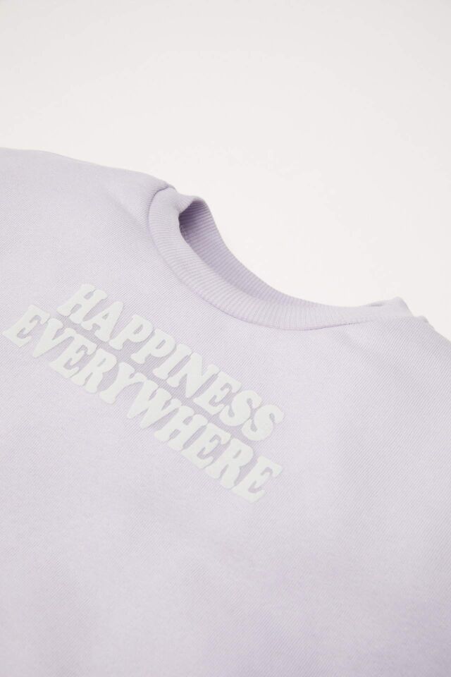 Kız Bebek 2'li Takım Baskılı Kalın Sweatshirt Beli Lastikli Jogger Eşofman Altı