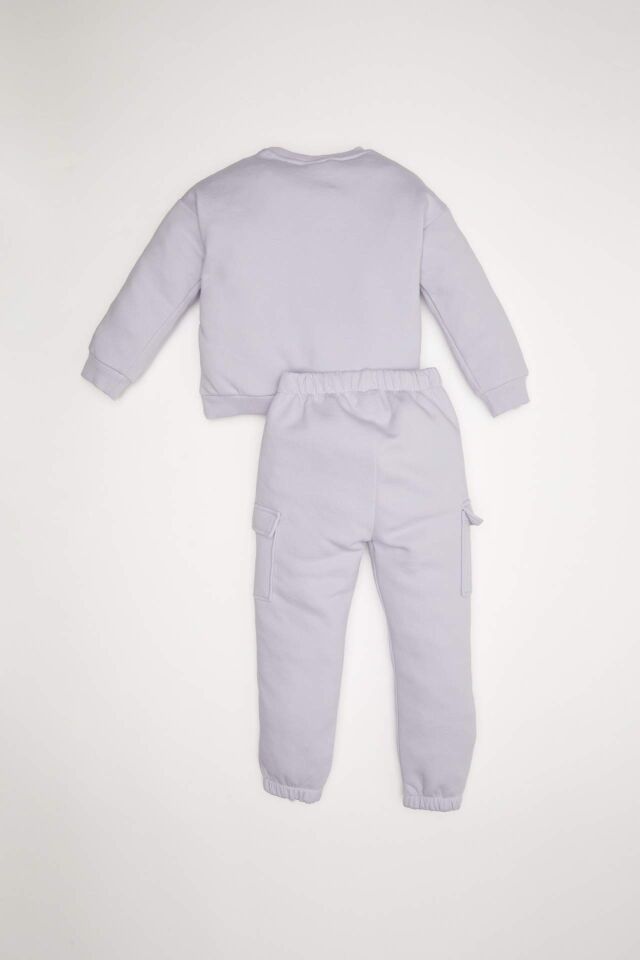 Kız Bebek 2'li Takım Baskılı Kalın Sweatshirt Beli Lastikli Jogger Eşofman Altı