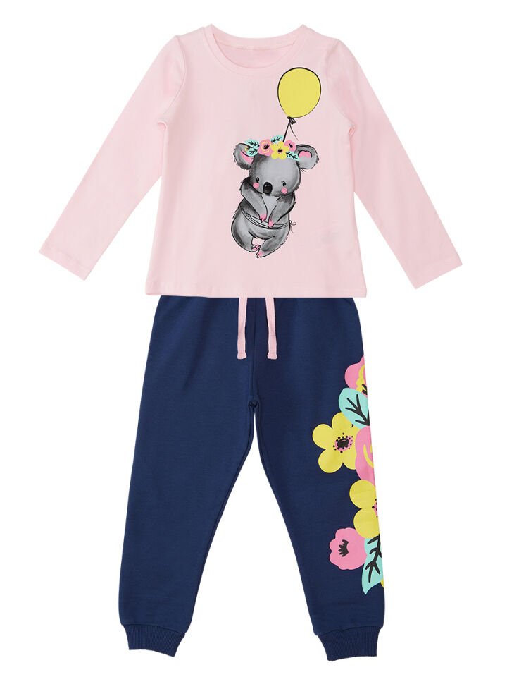 Balonlu Koala Kız Çocuk T-shirt Pantolon Takım 7 Y - Pembe, Lacivert