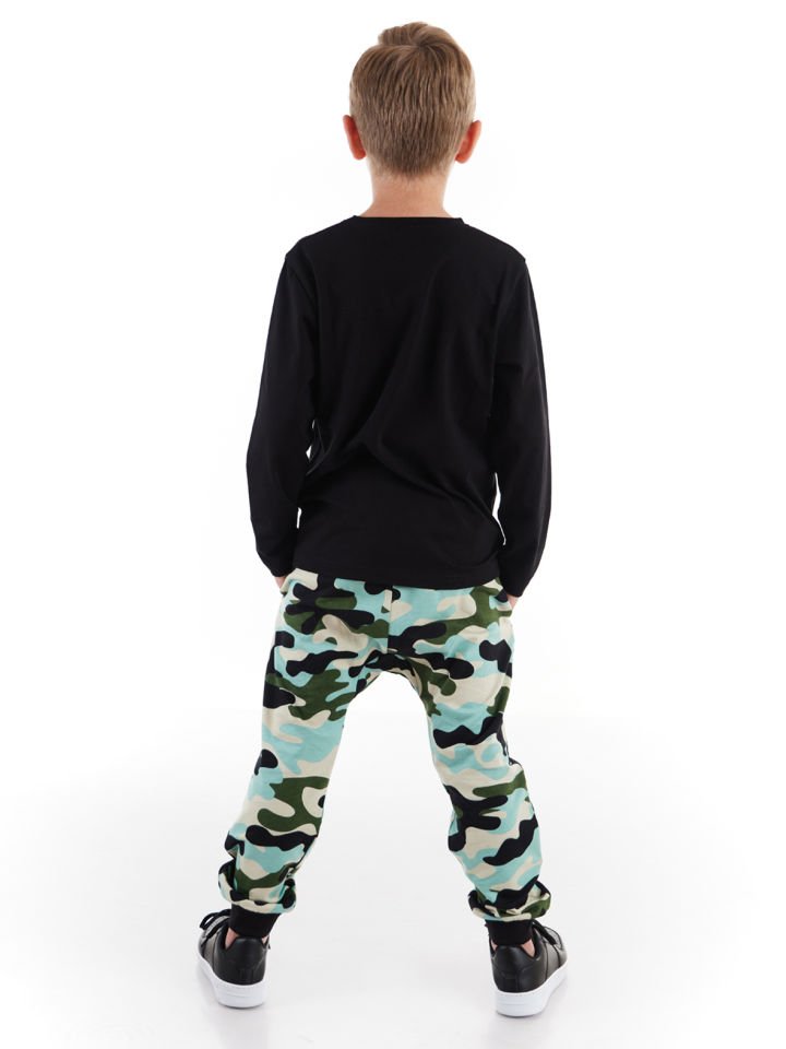 Skate Kamuflaj Erkek Çocuk T-shirt Pantolon Takım 8 Y - Siyah, Haki