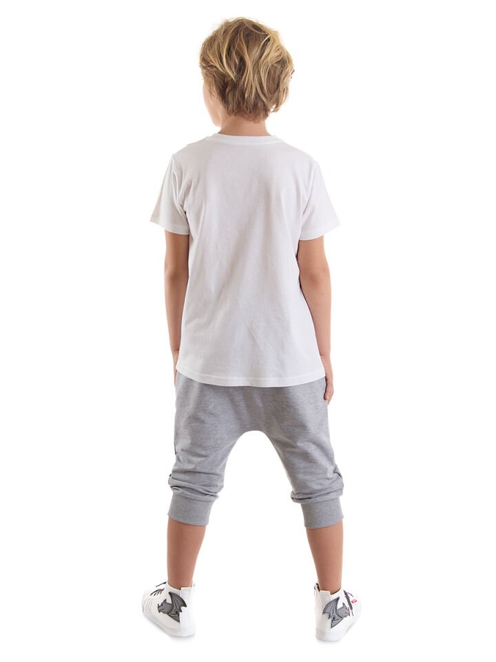 Yarışçı Erkek Çocuk T-shirt Kapri Şort Takım 10 Y - Beyaz, Gri