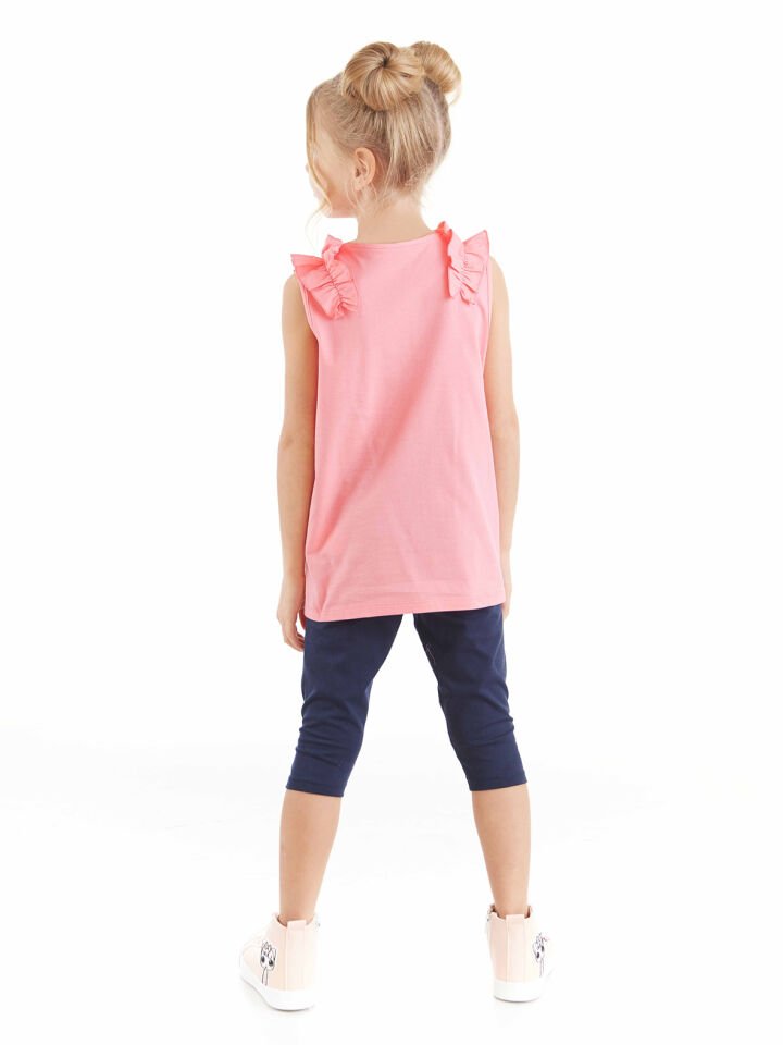 Kedicik Kız Çocuk T-shirt Tayt Takım 2 Y - Pembe, Lacivert