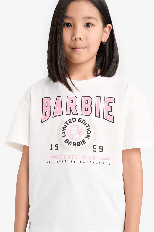 Kız Çocuk Barbie Relax Fit Bisiklet Yaka Kısa Kollu Tişört