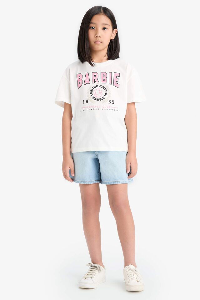 Kız Çocuk Barbie Relax Fit Bisiklet Yaka Kısa Kollu Tişört