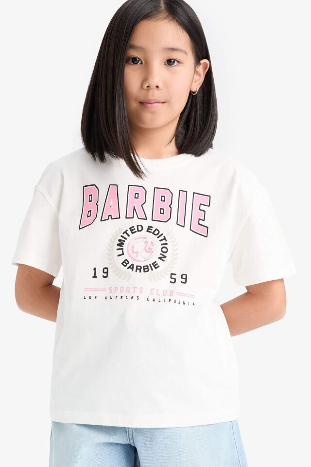 Kız Çocuk Barbie Relax Fit Bisiklet Yaka Kısa Kollu Tişört