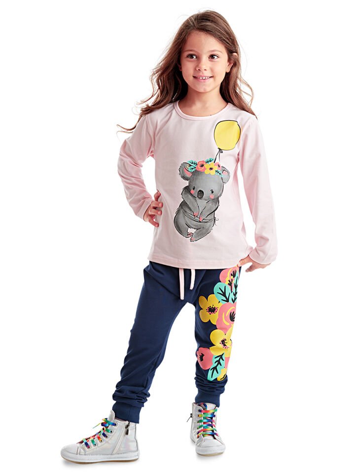 Balonlu Koala Kız Çocuk T-shirt Pantolon Takım 9 Y - Pembe, Lacivert