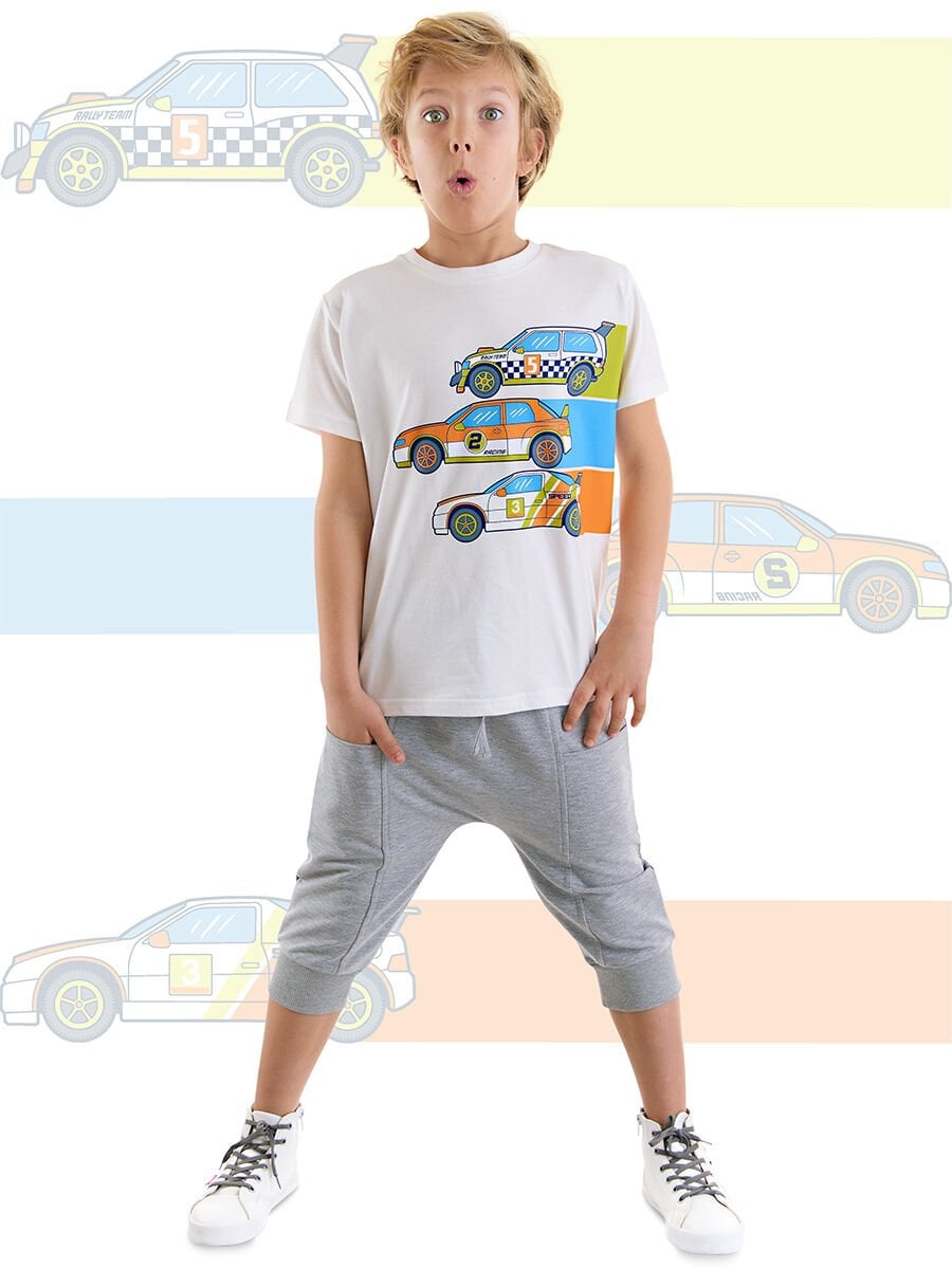Yarışçı Erkek Çocuk T-shirt Kapri Şort Takım 4 Y - Beyaz, Gri