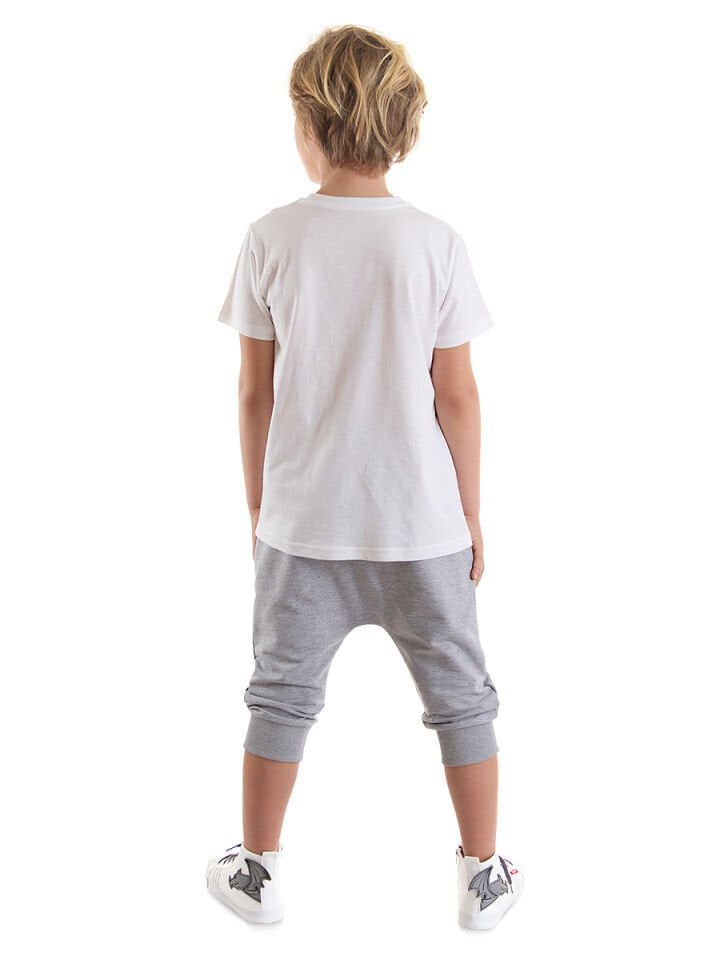 Yarışçı Erkek Çocuk T-shirt Kapri Şort Takım 4 Y - Beyaz, Gri