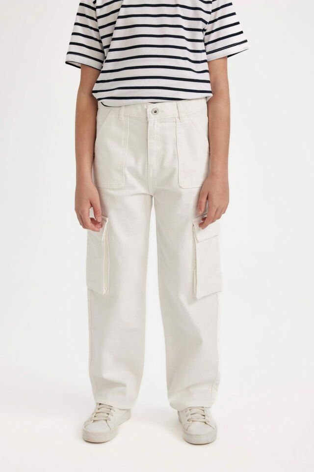 Erkek Çocuk Kargo Fit Düz Paça Jean Pantolon