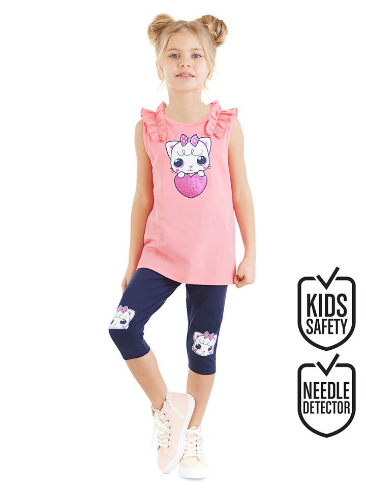 Kedicik Kız Çocuk T-shirt Tayt Takım 3 Y - Pembe, Lacivert