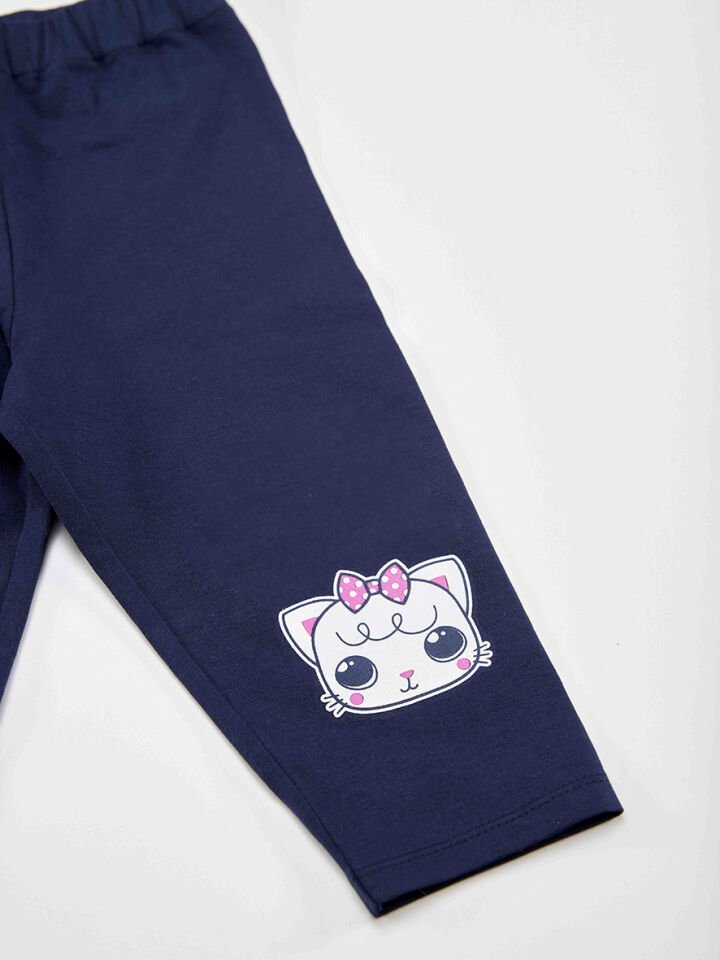 Kedicik Kız Çocuk T-shirt Tayt Takım 3 Y - Pembe, Lacivert