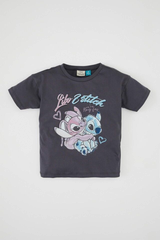 Kız Bebek Disney Lilo & Stitch Bisiklet Yaka Kısa Kollu Tişört