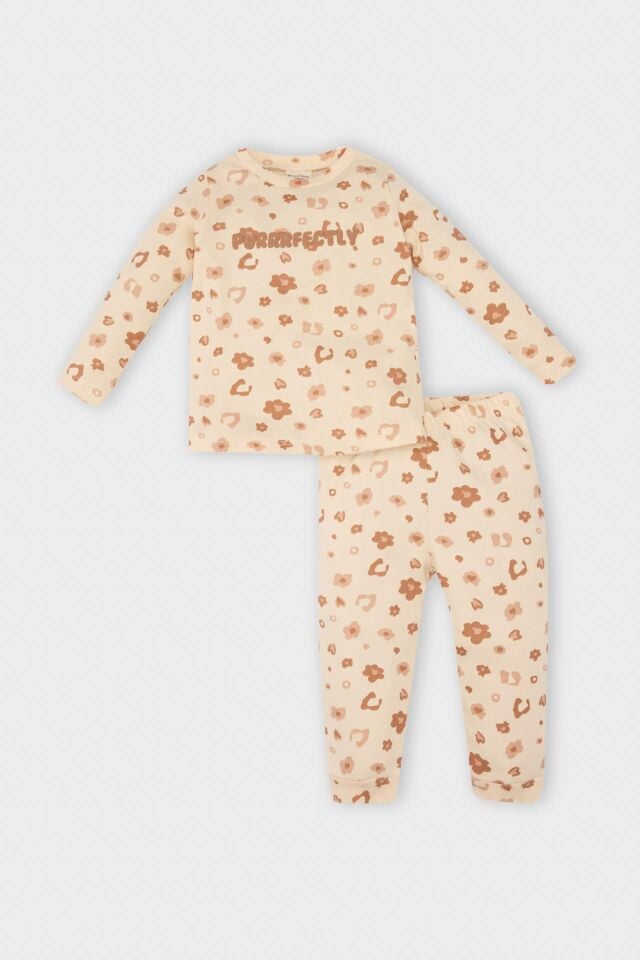 Kız Bebek Pijama Takımı Leopar Desenli Uzun Kollu Üst Uzun Alt