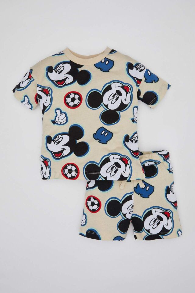 Erkek Bebek 2'li Takım Disney Mickey & Minnie Bisiklet Yaka Kısa Kollu Tişört Şort