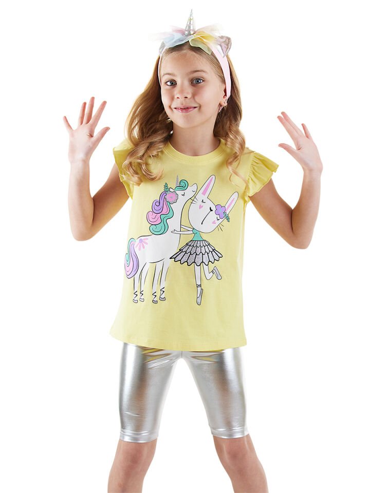 Unicorn Kız Çocuk T-shirt Metalik Tayt Takım 8 Y - Sarı