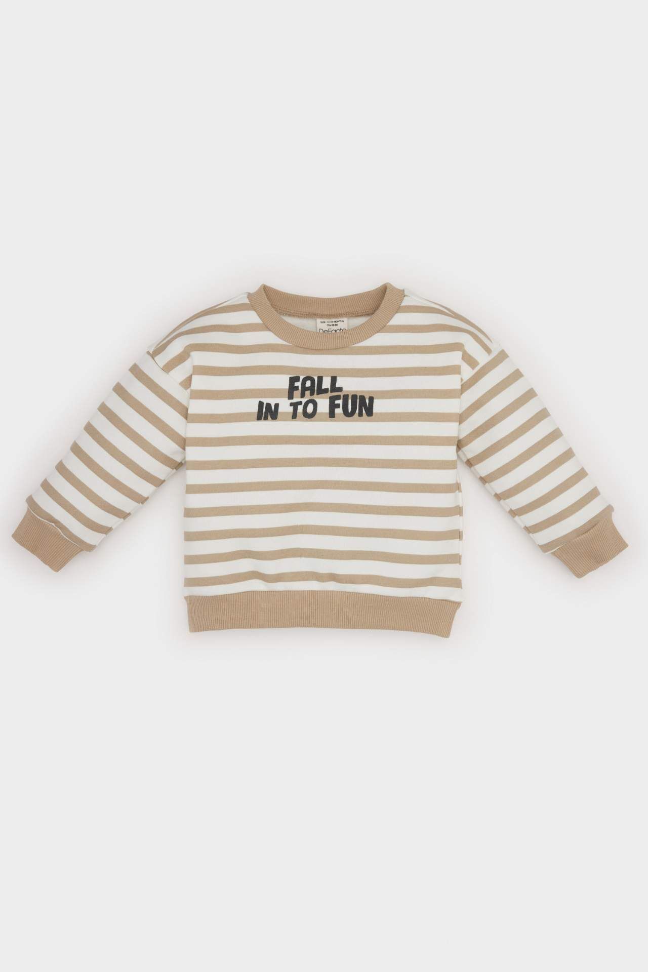 Erkek Bebek Bisiklet Yaka Baskılı İçi Yumuşak Tüylü Çizgili Sweatshirt