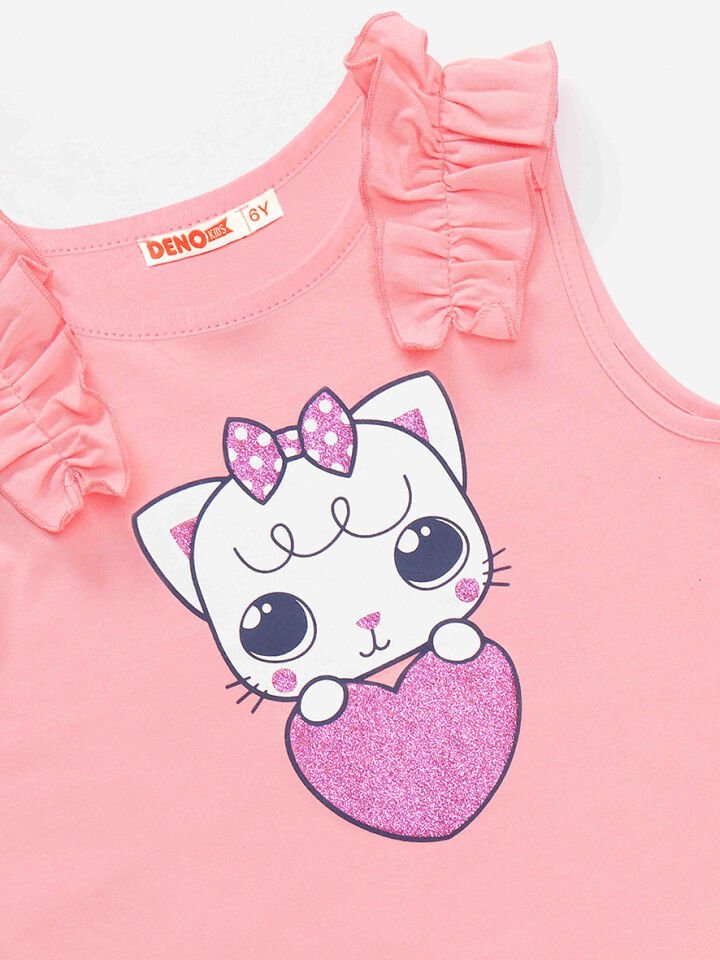 Kedicik Kız Çocuk T-shirt Tayt Takım 6 Y - Pembe, Lacivert