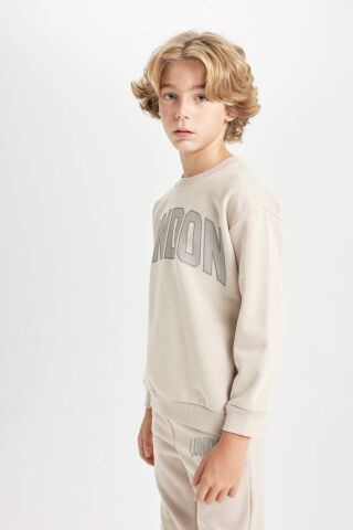 Erkek Çocuk Oversize Geniş Kalıp Bisiklet Yaka Kalın Okul Sweatshirt