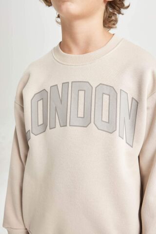 Erkek Çocuk Oversize Geniş Kalıp Bisiklet Yaka Kalın Okul Sweatshirt