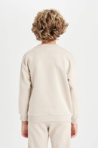 Erkek Çocuk Oversize Geniş Kalıp Bisiklet Yaka Kalın Okul Sweatshirt