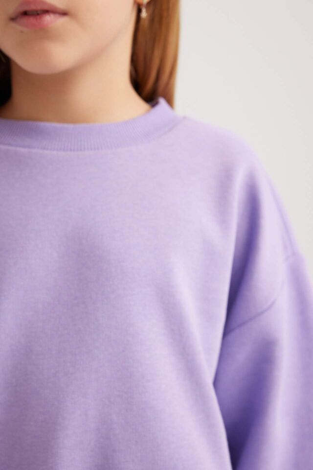 Kız Çocuk Bisiklet Yaka Basic Düz Sweatshirt