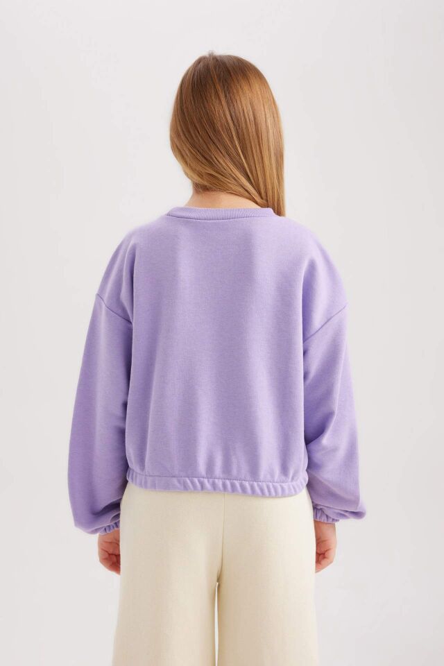 Kız Çocuk Bisiklet Yaka Basic Düz Sweatshirt