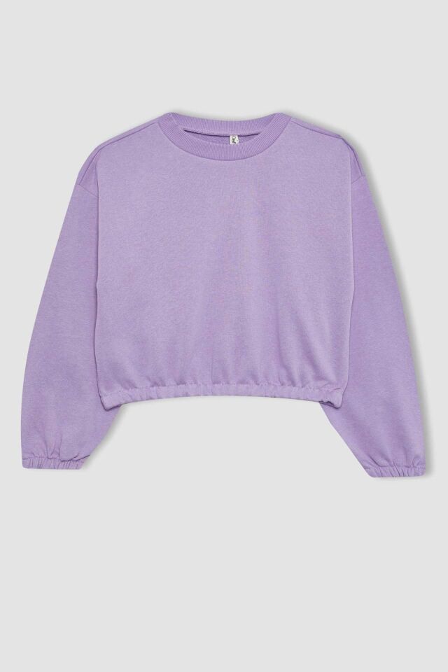 Kız Çocuk Bisiklet Yaka Basic Düz Sweatshirt