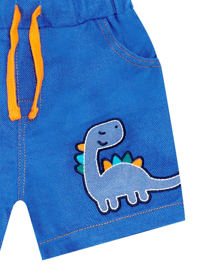Renkli Dinolar Erkek Çocuk T-shirt Şort Takım 2 Y - Mavi, Açık Gri