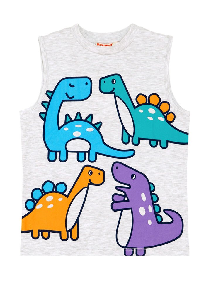 Renkli Dinolar Erkek Çocuk T-shirt Şort Takım 2 Y - Mavi, Açık Gri