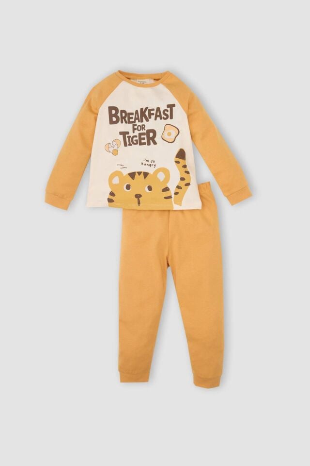 Erkek Bebek Pijama Takım Bisiklet Yaka Baskılı Uzun Kollu Üst Beli Lastikli Alt
