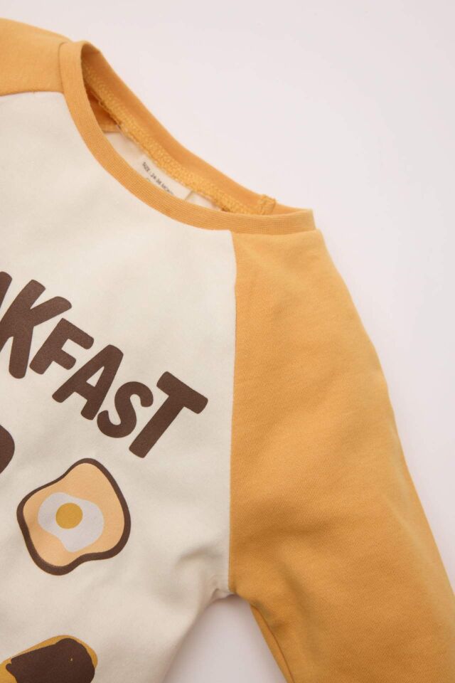 Erkek Bebek Pijama Takım Bisiklet Yaka Baskılı Uzun Kollu Üst Beli Lastikli Alt